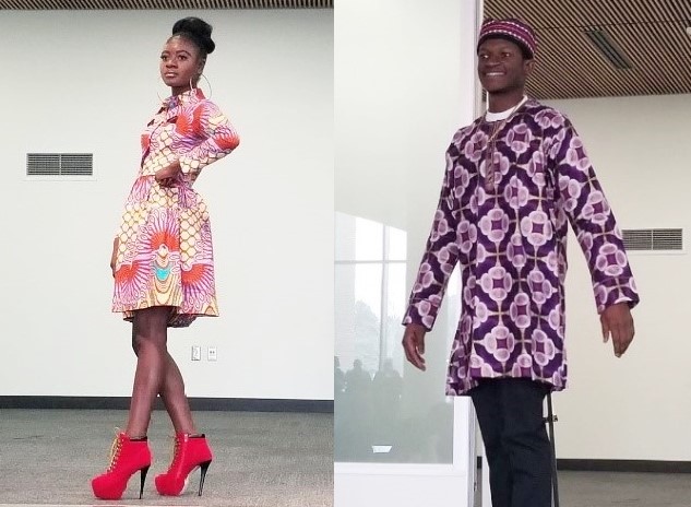 two students at ISA fashion show